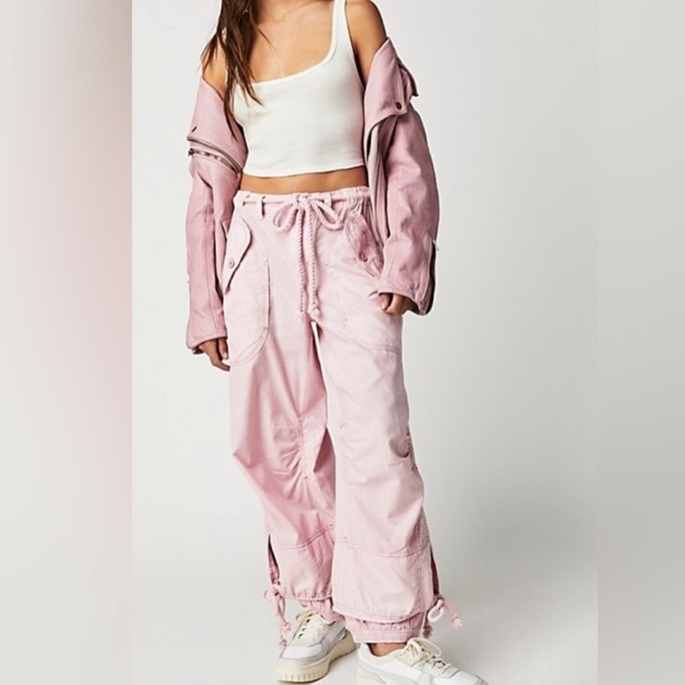 Free People Pink Big Blooms Parachute Pants Corsage Size Large